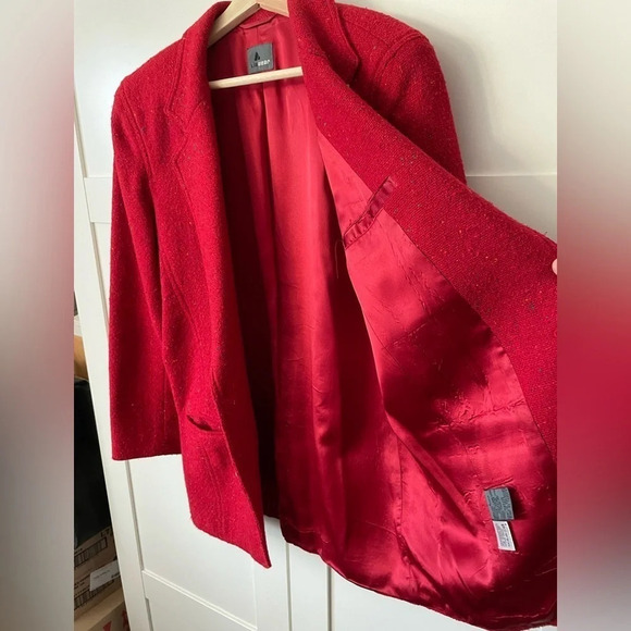 Red nubby wool blazer women’s 8 vintage, lined, long fit, 90’s academic, career - Picture 4 of 11